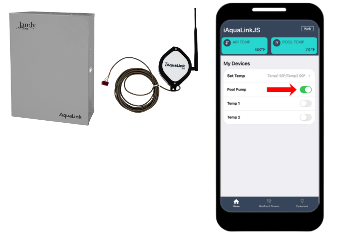 jandy iaqualink smartphone app that turns pool pump on and off