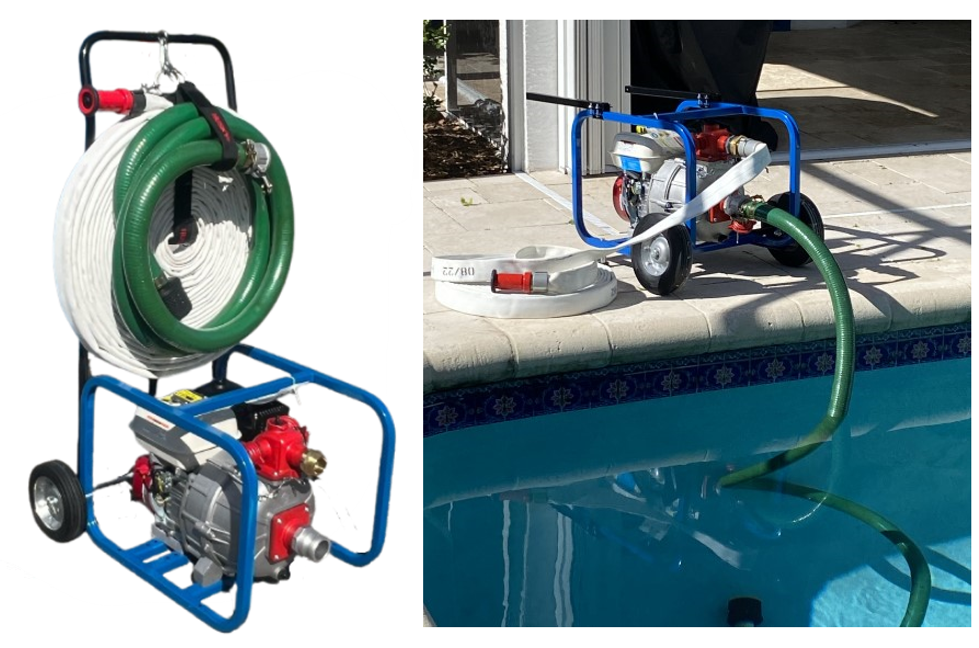 High Performance Honda Twin Impeller Dual Stage Fire Pump Cart and Hose System for Home Wildfire Defense