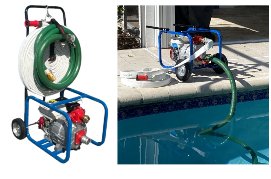 High Performance Honda Twin Impeller Dual Stage Fire Pump Cart and Hose System for Home Wildfire Defense